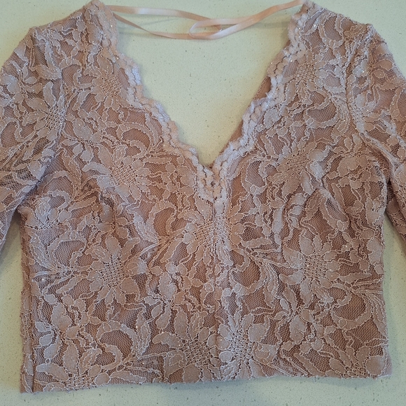 City Studio Cropped top, Pink, Sparkly with Lace and Low V neck/back - Picture 4 of 7